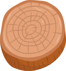 Cartoon Log Slice: Brown Wood Grain Rings and Cracks.