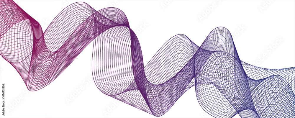 Poster abstract modern background with flowing wave lines in gradient shades of porple and aqua. smooth, cu