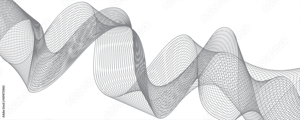 Poster abstract modern background with flowing wave lines in gradient shades of gray and aqua. smooth, curv