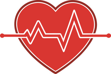 Red heart symbol with electrocardiogram heartbeat line for health and love concepts