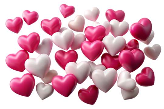 Scattered pink and white hearts for romantic backgrounds and valentines day celebrations transparent background