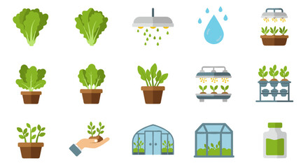 Urban farming and hydroponics: flat design elements for sustainable gardening concepts