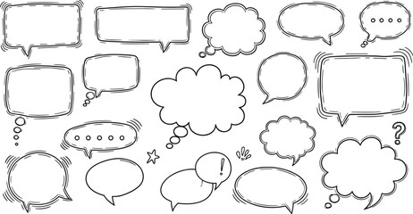Fototapeta premium Vector set of hand-drawn comic book speech bubbles. Doodle style dialogue and thought balloons for graphic design and communication concepts
