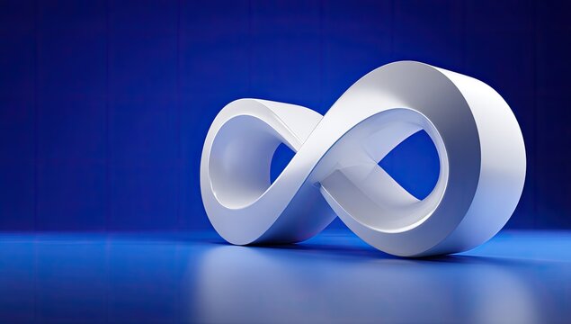 Abstract infinity symbol, white on deep blue (1)