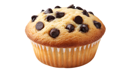 Delicious chocolate chip muffin baked to perfection, a sweet treat for any occasion, Isolated on white background