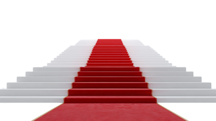Red carpet on stairs isolated on transparent background
