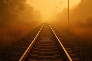 Obraz premium [train tracks in golden hour haze mobile wallpaper]