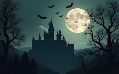 Bats flying to draculas castle. High quality