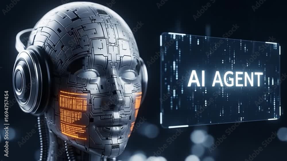 Aufkleber detailed robot head with aiagent display artificial intelligence