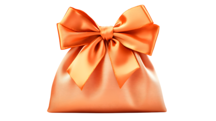 Elegant satin gift bag with luxurious orange bow perfect for special occasions and premium packaging, Isolated on white background