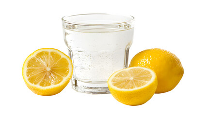 Fresh water glass with lemon slices, Isolated on white background