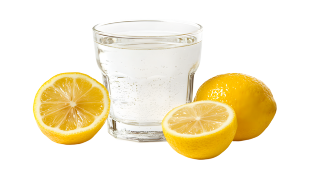 Fresh water glass with lemon slices, Isolated on white background - Powered by Adobe