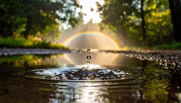 Water Drop and Rainbow Reflection - Powered by Adobe