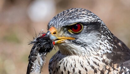 Close-up of a falcon eating prey