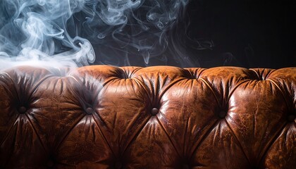 Brown leather couch back with smoke
