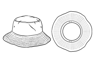 Bucket hat drawing outline © Setio