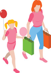 vector illustration of a mother and daughter shopping