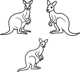 Kangaroo with a baby in pouch line art illustration