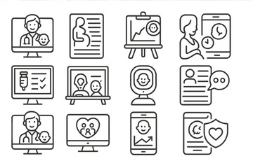 Healthcare and family line icon set. medical, wellness, childcare outline collection