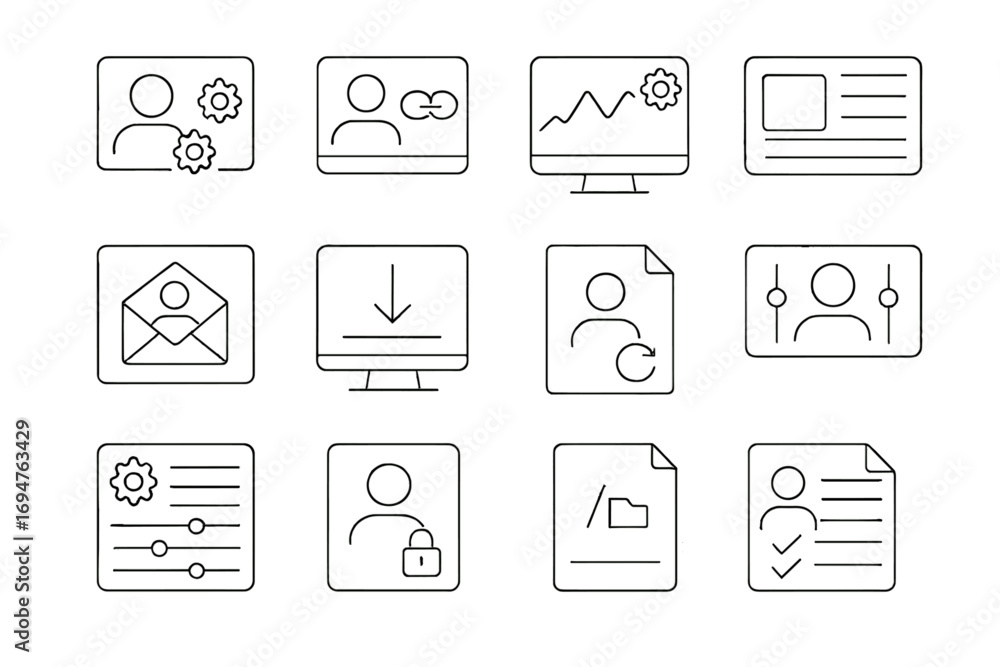 Poster technology interface 3d icon set. computers, gadgets, and network icons 3d collection