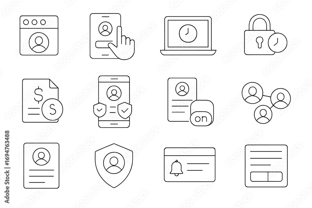Aufkleber security and identity outline icon set. safe, secure access icons collection
