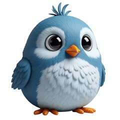 Fototapeta premium Cute fluffy blue bird with big eyes isolated on transparent background