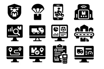 Delivery, logistics silhouette icon set. packages, shipping icons collection