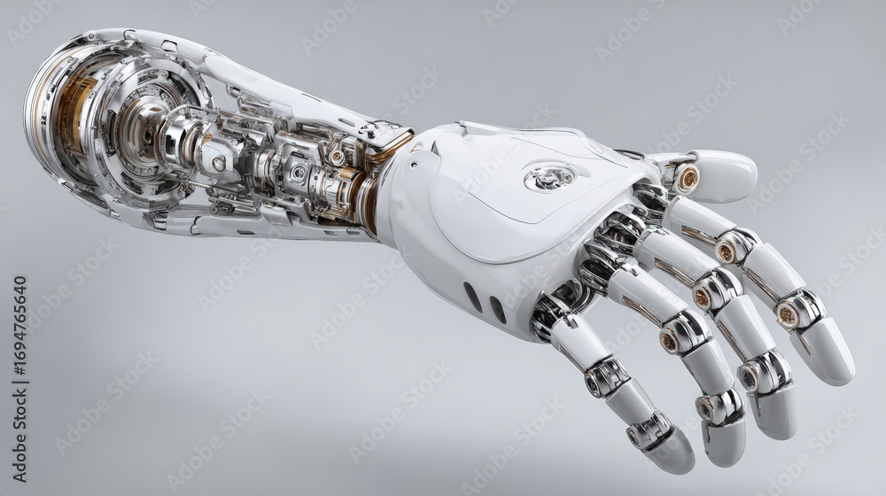 Poster highly detailed robotic hand with intricate mechanical parts and futuristic design showcasing advanc