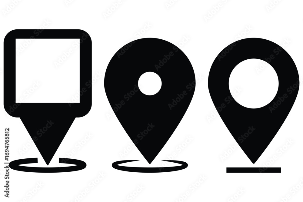 Poster location or map pin icon symbol set. location pointer. black and red location icon set on white back