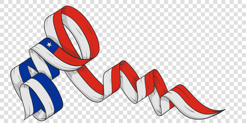 Chilean independence day. Chilean flag ribbon unraveling irregularly in cartoon design