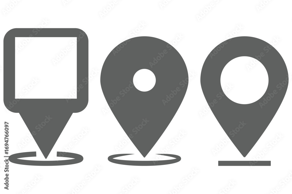 Poster location or map pin icon symbol set. location pointer. black and red location icon set on white back