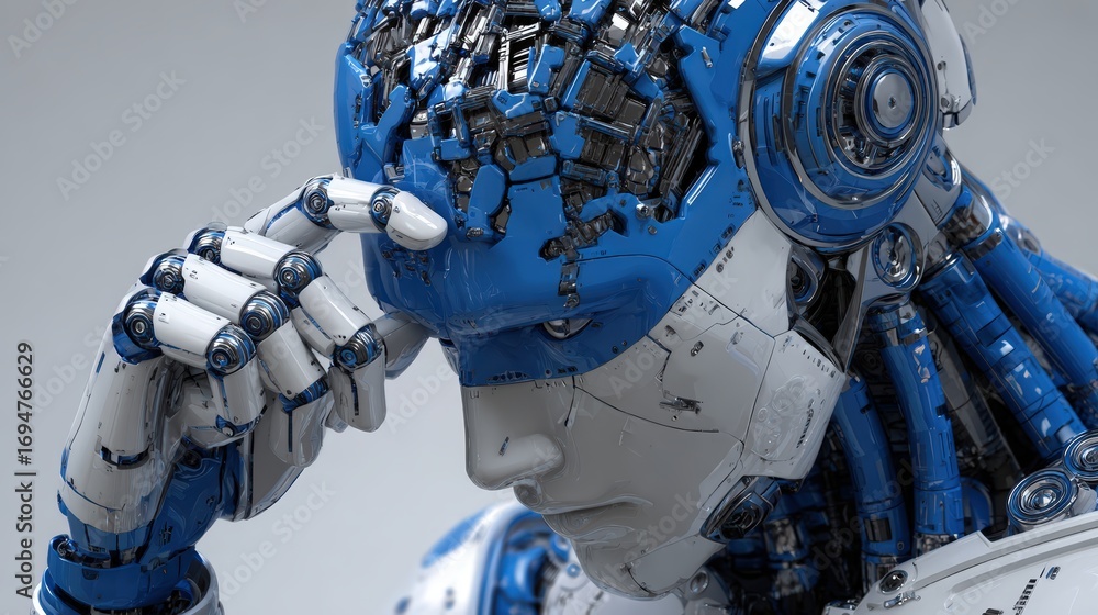 Poster highly detailed futuristic humanoid robot with advanced technology and human-like features in a mode