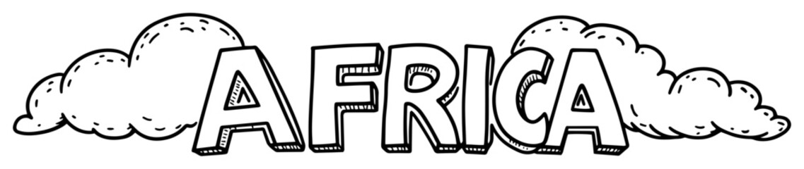 africa word with clouds – monochrome outline vector illustration