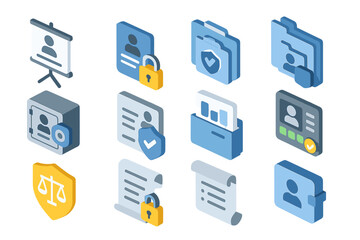 Security and privacy icon set. secure digital files linear collection