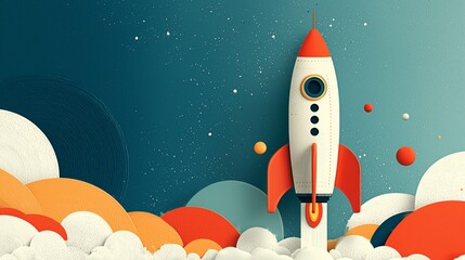 a minimalist abstract illustration of a rocket launch