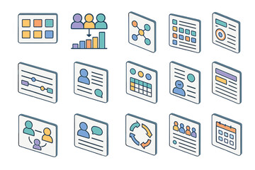 Fototapeta premium Business management 3d icon set. project, analysis, teamwork icons 3d collection
