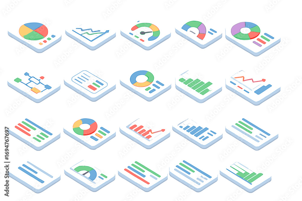 Poster business analytics 3d icon set to enhance your data presentation visuals