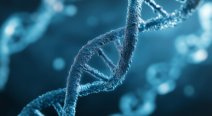blue double-helix dna structure on a blue background