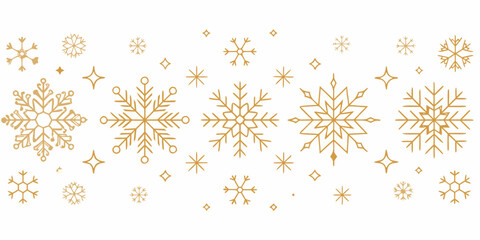 Elegant gold line art snowflakes and starbursts on a clean white background winter holiday design