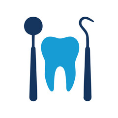 Dental tools and tooth icon. It represents dental care treatment for maintaining healthy teeth and gums.