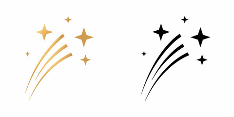 Golden and black starbursts and streaks with sparkles isolated on white background