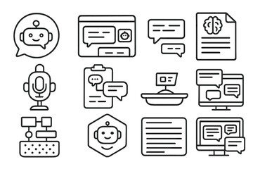 Communication line icon set. messaging, ai, chat, and voice interaction icons
