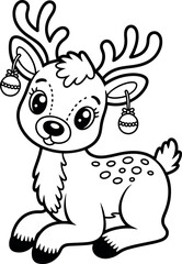 Charming Christmas Reindeer Illustration with Ornaments for Coloring Pages and Festive Decorations a Holiday Season Delight