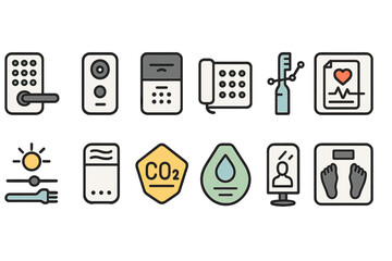 Smart home, automation flat icon set. devices, sensors, energy management icons