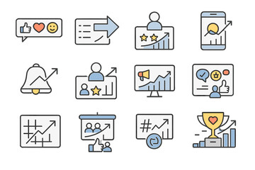 Business analytics, marketing outline icon set. simple, professional symbols