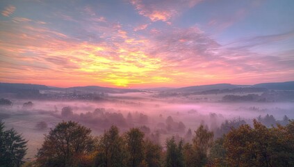 Obraz premium Misty Sunrise Panorama