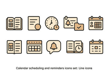 Calendar, scheduling line icon set: reminders, planner, organizer icons collection