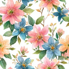 Abstract Floral Harmony Seamless Pattern With Watercolor Painting And Beautiful Color Combination