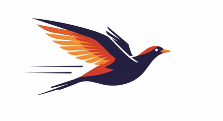Fototapeta premium Stylized bird flying with orange wings on white background 