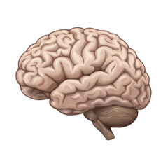 A realistic 2D vector illustration of a detailed human brain with intricate, anatomical folds, prominently displayed on a clean, plain white background.